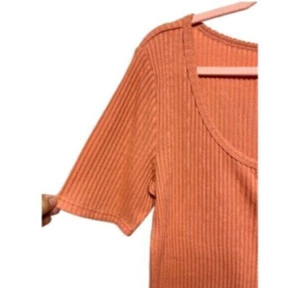 NEW GAP 90s Knit Button Up Scoop Neck Short Tee Burnt Orange Women's Large Tall - Picture 5 of 6